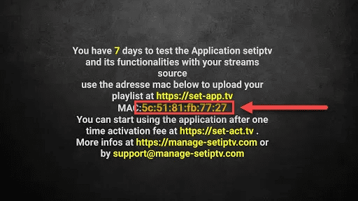 MAC address displayed on screen in TUD IPTV compatible app