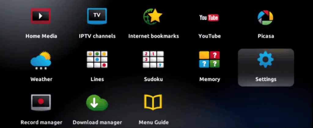 MAG Box main portal screen — click Settings