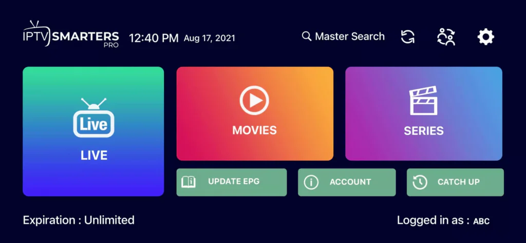 Live TV icon in Smarters Player Lite on iPhone