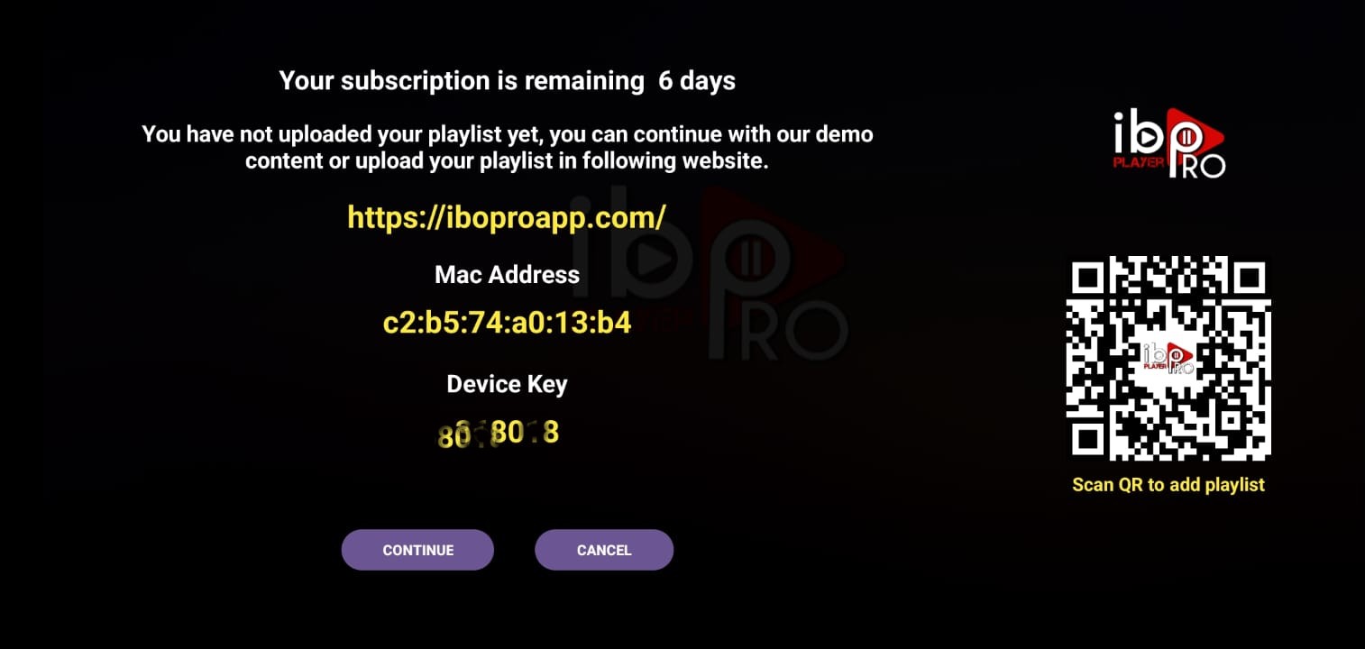 IBO Player Pro app opened on Android Box