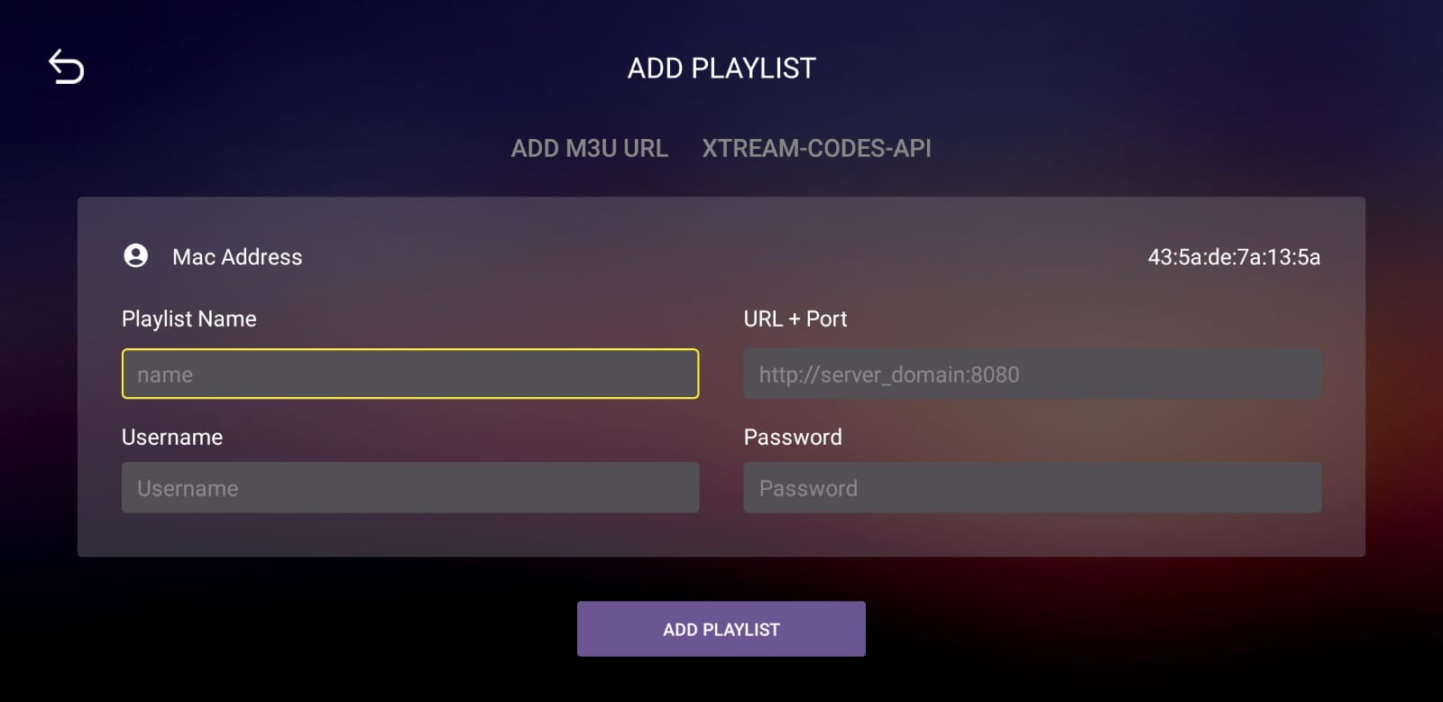 Enter server details on Android Box