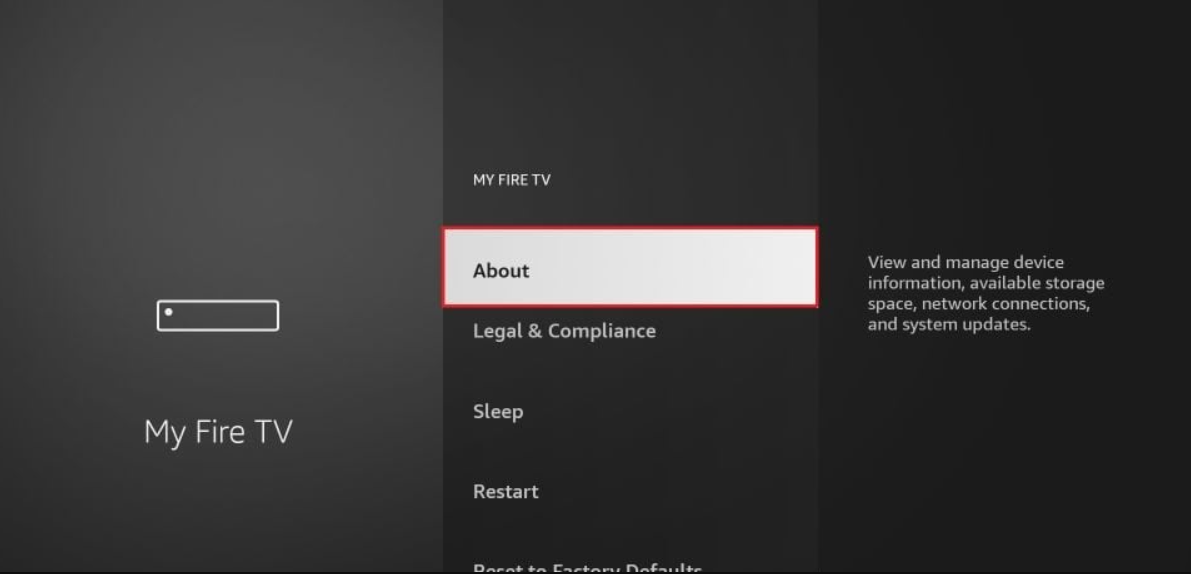 About section on Fire TV